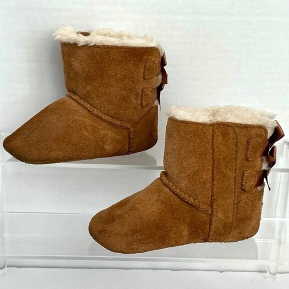 UGG Baby Boots Classic Bailey Bow Boots Chestnut Tan Brown Slip On Size 2 - Picture 11 of 16